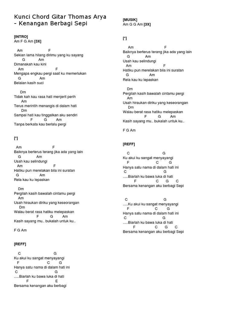 Inilah chord kunci gitar dan lirik lagu aku bukan untukmu. Kunci Gitar Tinggal Kenangan Paling Mudah
