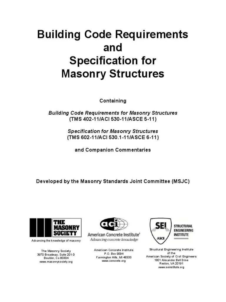 Building Code Requirements And Specification For Masonry Structures ...