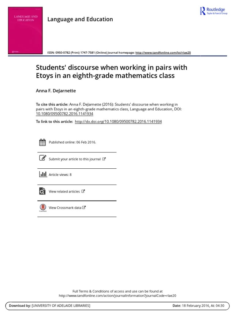 Student Discourse In Mathematics 2016 | PDF | Grammar | Cognition