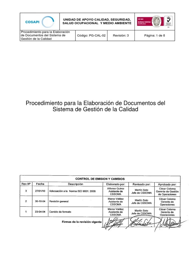 PG-CAL-02 Procedimiento Para La Elaboración De Documentos Del SGC _Rev 3 | Gestión De La Calidad ...