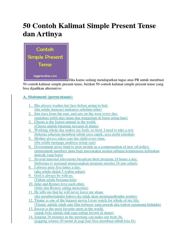 25 Contoh Kalimat Simple Present Tense Positif Negatif Interogatif 