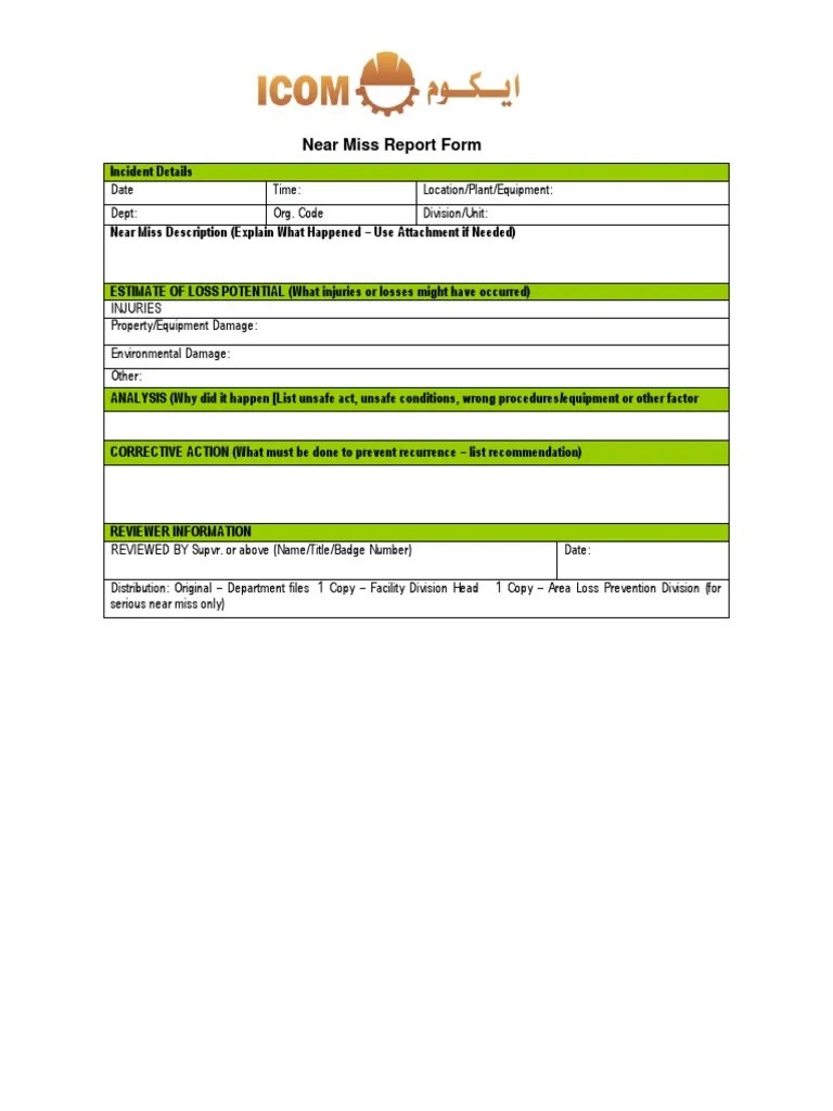 Near Miss Report Form | PDF | Law