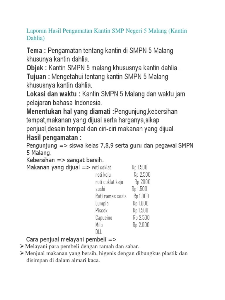 A) teknik observasi ( pengamatan) : Laporan Hasil Pengamatan Kantin Smp Negeri 5 Malang Pdf