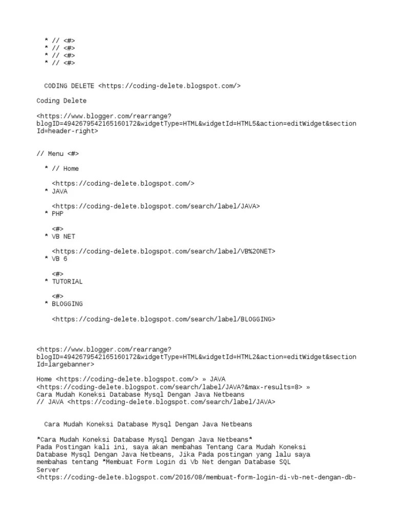 Cara Mudah Koneksi Database Mysql Dengan Java Netbeans - CODING DELETE | PDF