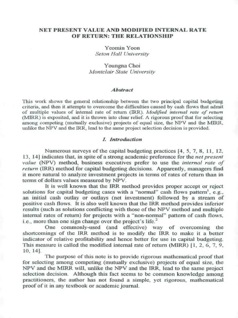 NPV Irr Mirr | PDF | Internal Rate Of Return | Capital Budgeting