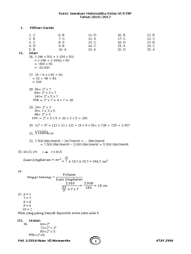 Kunci Jawaban Lks Matematika Kelas 4 Semester 1