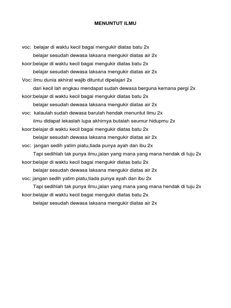 Teks Lagu Menuntut Ilmu | PDF