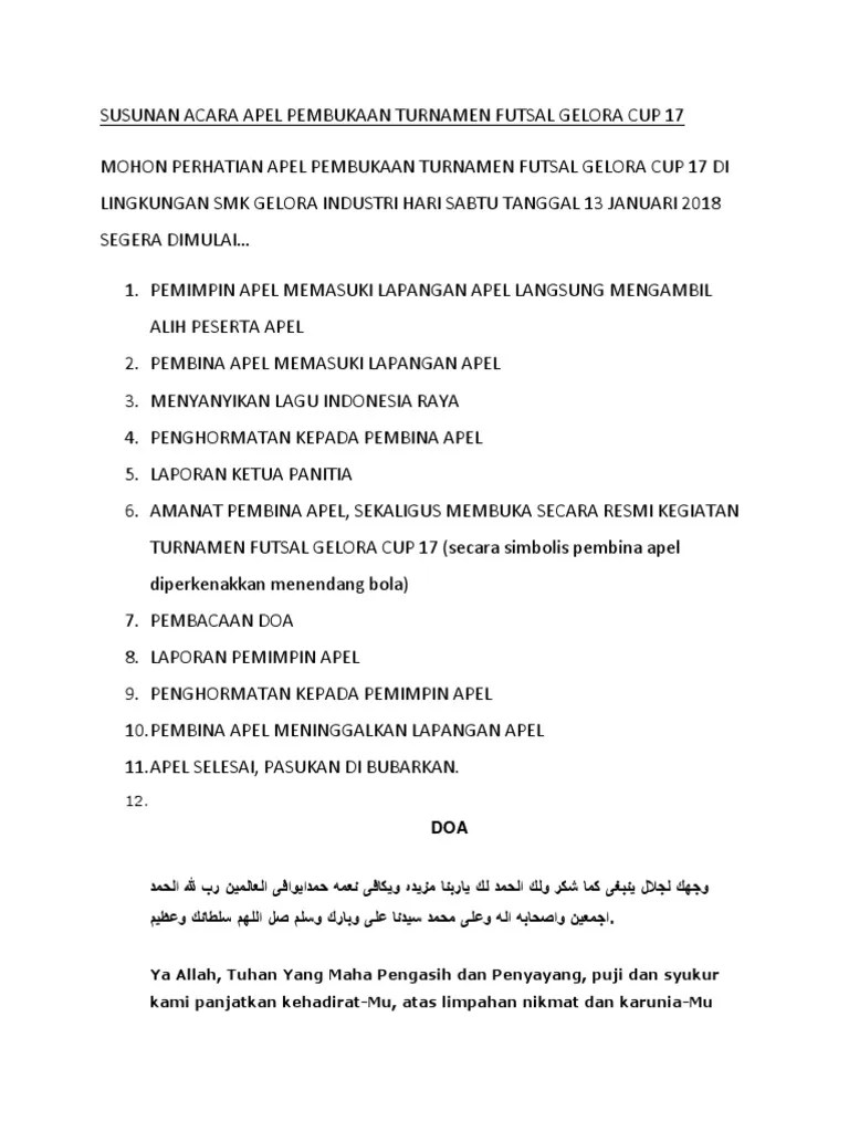 Contoh Susunan Acara Pembukaan Turnamen Futsal - Bagikan Contoh