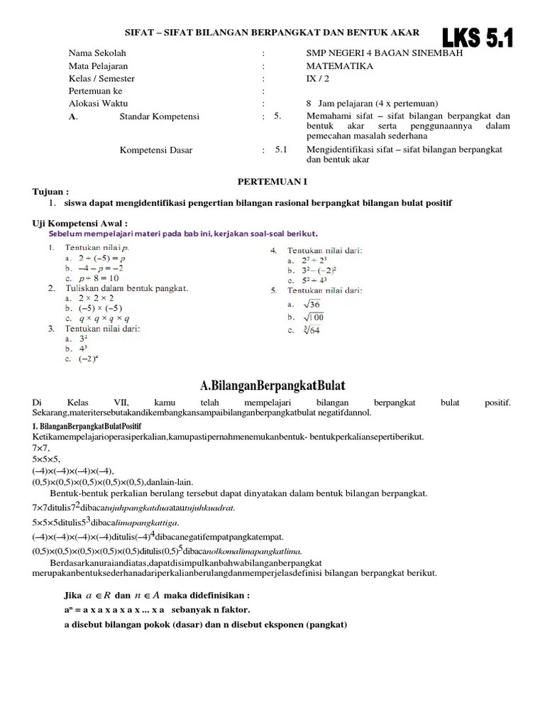 Acids and bases are two important concepts in chemistry. Soal Ulangan Harian Bilangan Berpangkat Dan Bentuk Akar Kelas 9 Docx Soalkunci