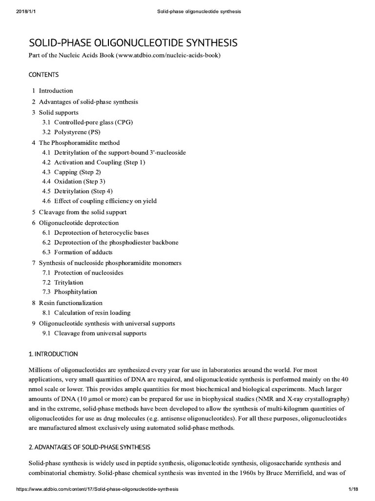 Solid-Phase Oligonucleotide Synthesis | PDF