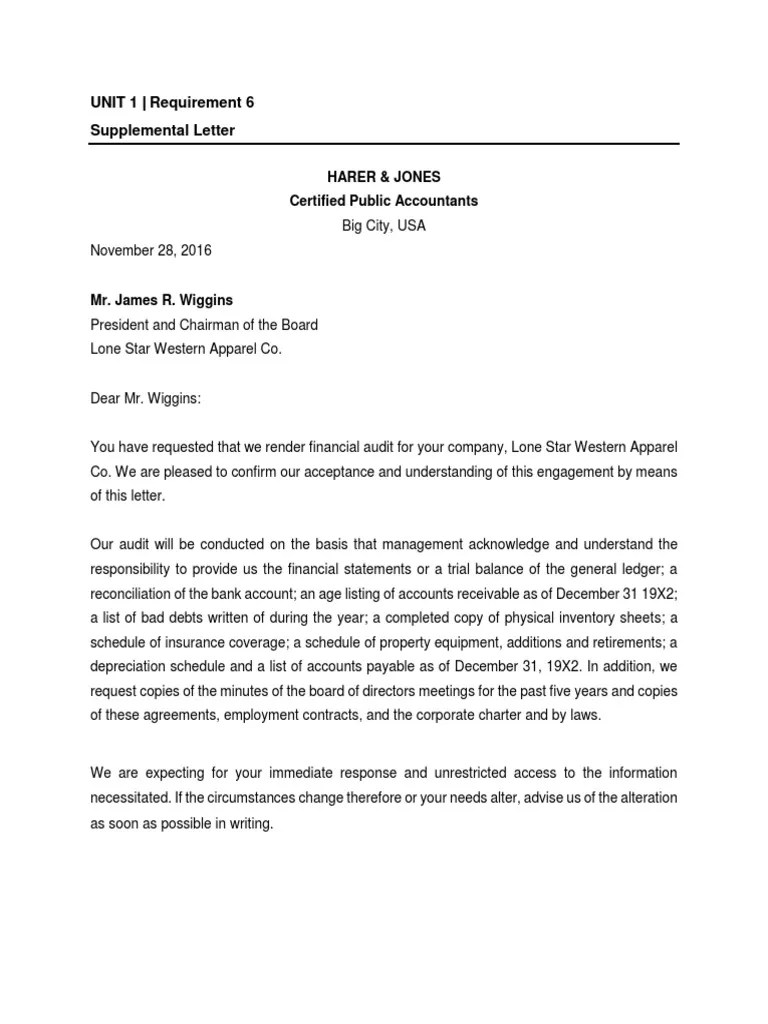 Supplemental letter