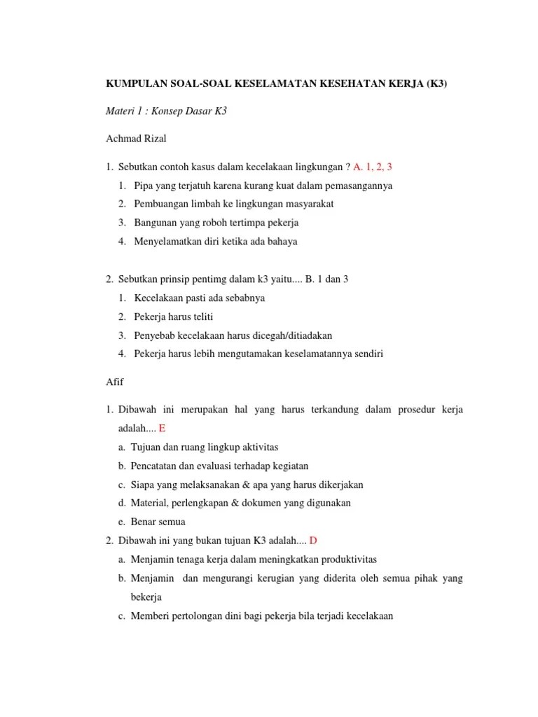 Jawaban pada soal bentuk pilihan ganda. Contoh Soal K3 Beserta Jawabannya Peranti Guru