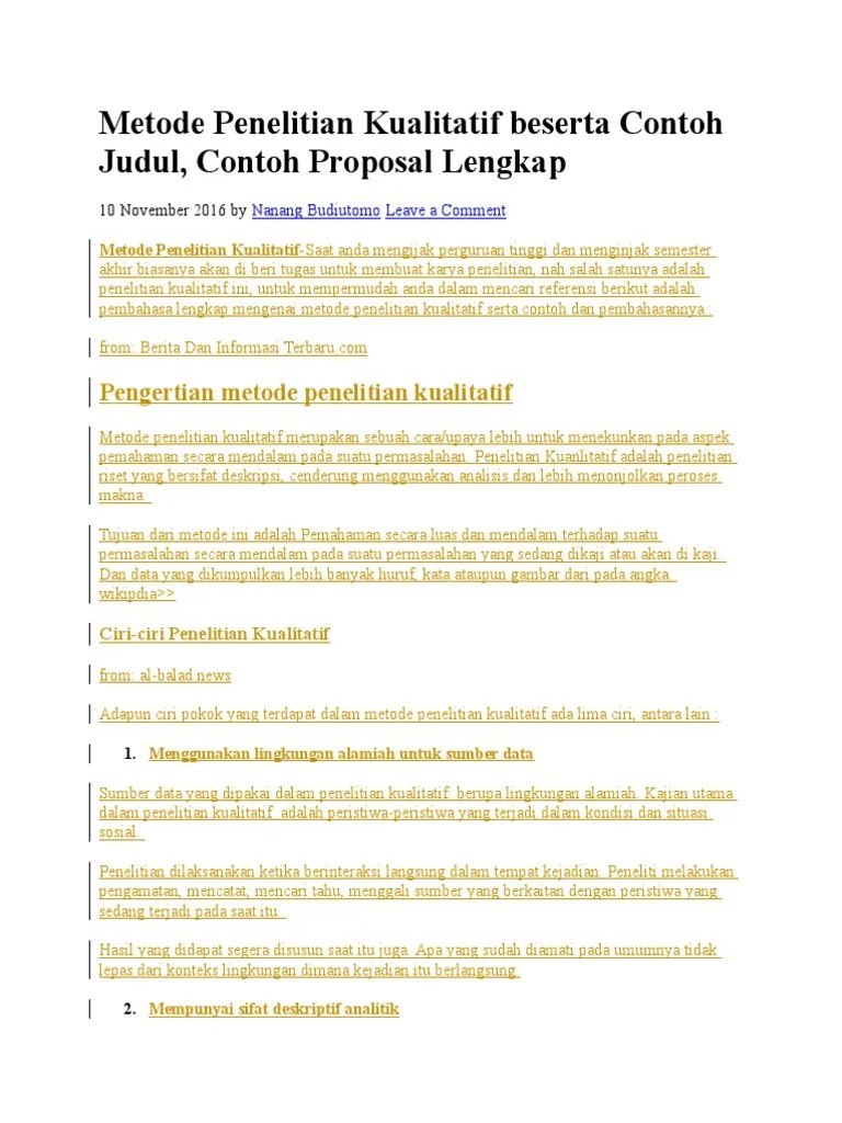 Menyelesaikan penelitian dan menyusun proposal skripsi yang berjudul. Contoh Proposal Penelitian Kualitatif Bidang Kesehatan Berbagi Contoh Proposal
