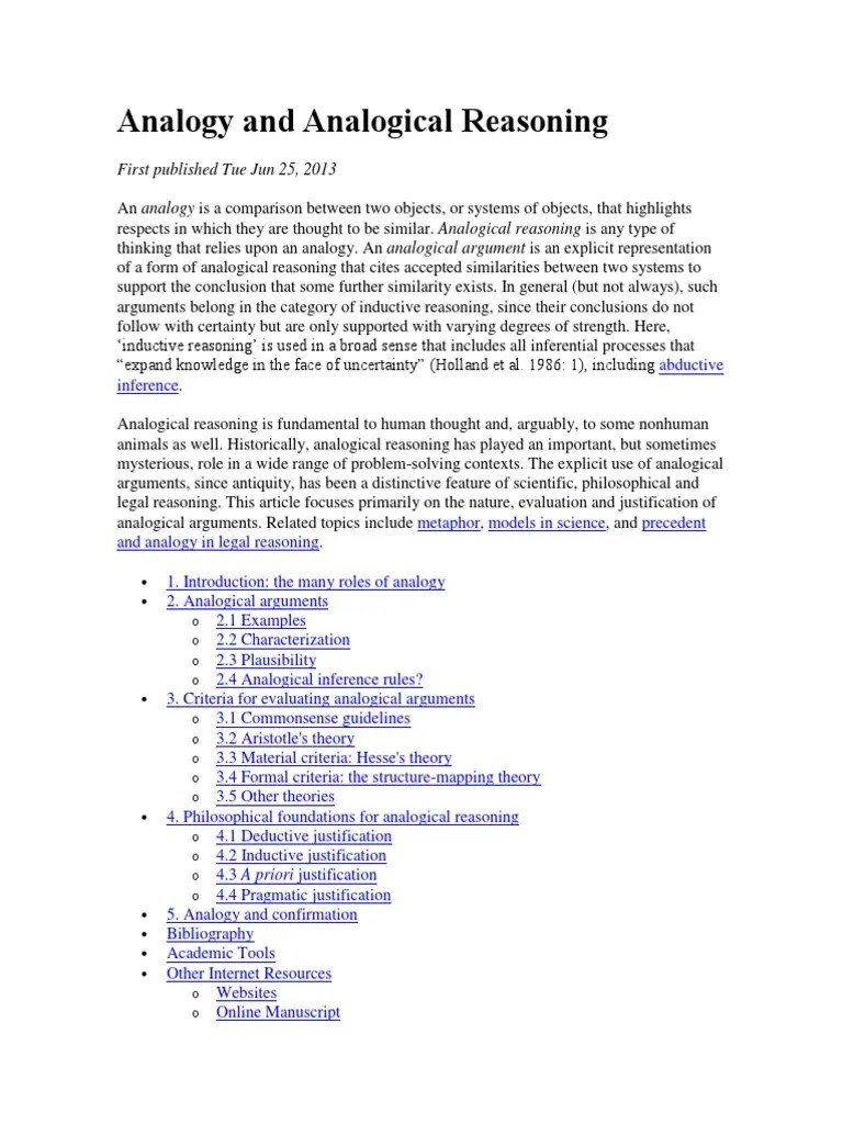 Analogy And Analogical Reasoning | PDF | Analogy | Reason