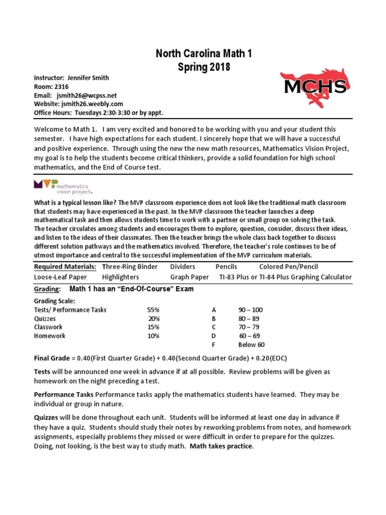 0 Math 1 I Syllabus Spring 2018 | PDF | Homework | Test (Assessment)