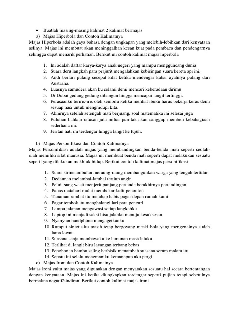 Contoh Kalimat Majas Personifikasi Brainly