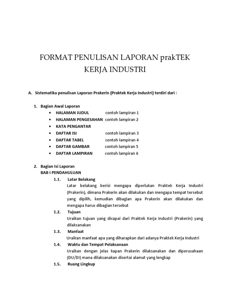 Program praktek kerja industri (prakerin) diharapkan akan memberikan. Format Penulisan Laporan Laporan Psg Pdf