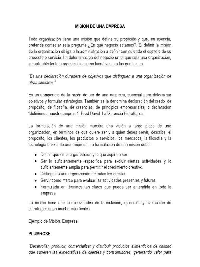 Misión Y Vision De Una Empresa | PDF | Business | Economias