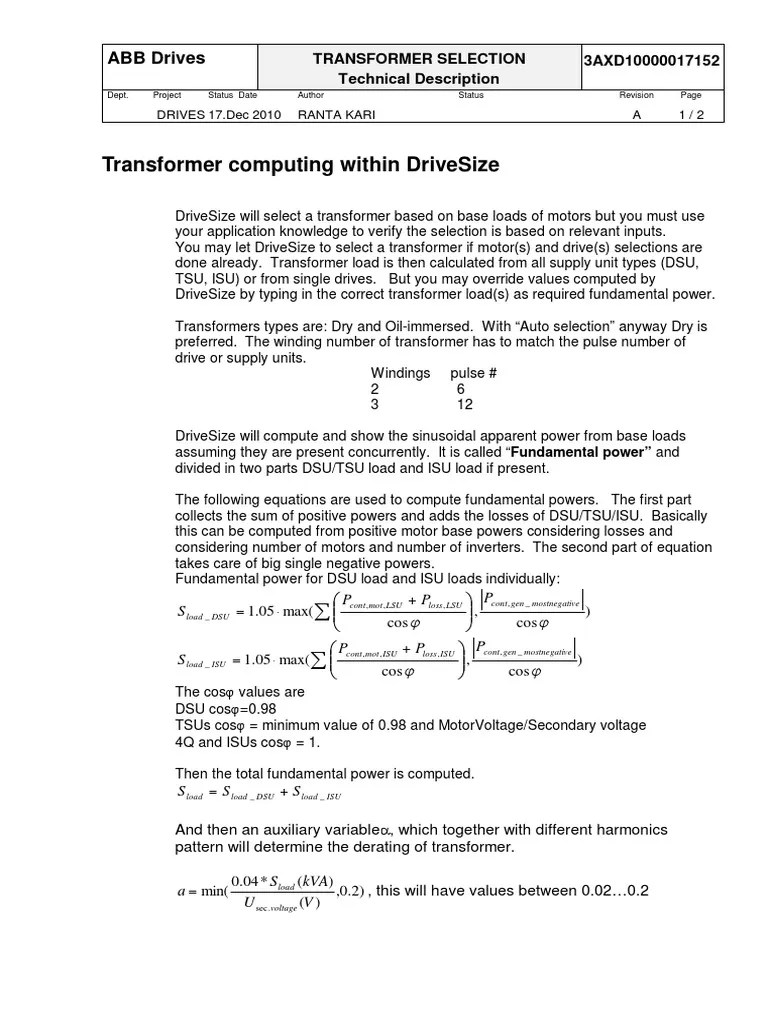 Sizing A Transformer B | PDF