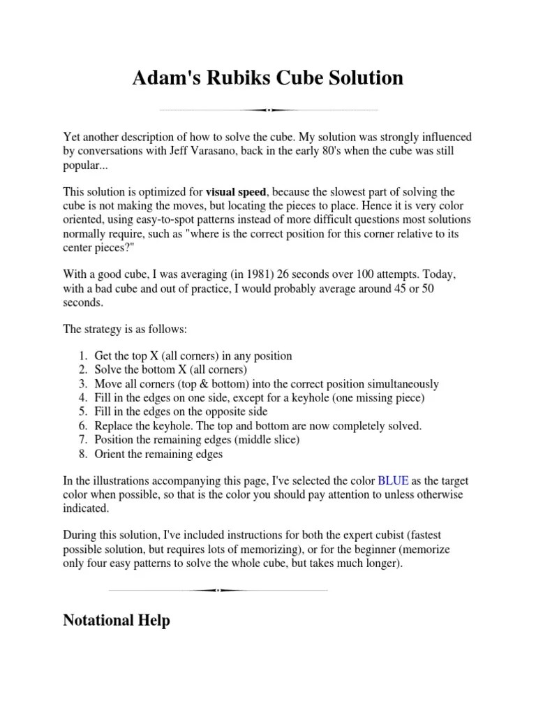 Adams Rubiks Cube Solution | PDF | Teaching Mathematics | Science