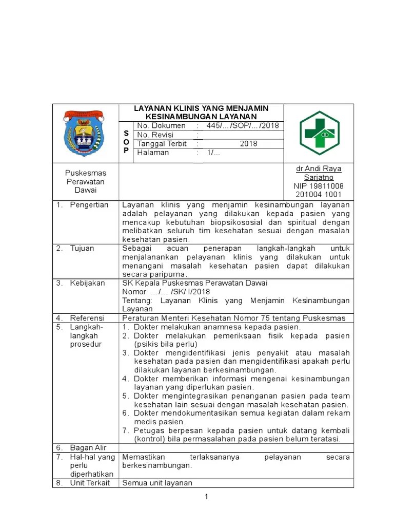 7.6.6.2b Sop Layanan Klinis Yang Menjamin Kesinambungan Layanan | PDF
