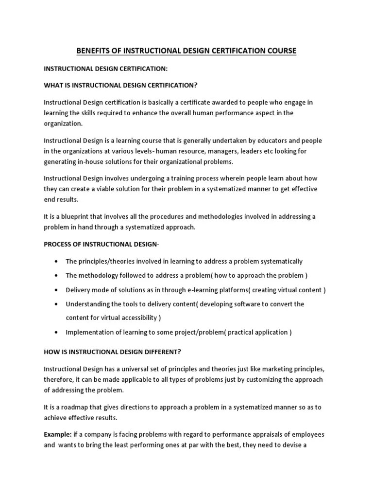 Instructional Design Certification - 25th April 2017 | PDF ...