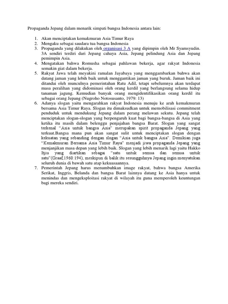 Propaganda Jepang Dalam Menarik Simpati Bangsa Indonesia Antara Lain | PDF