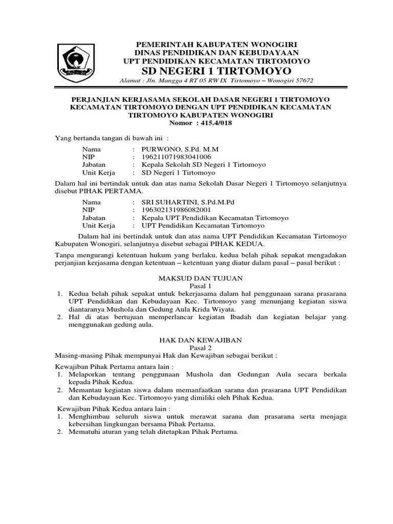 3.1 contoh jadwal pelibatan orang tua/wali (keluarga) di sekolah 18. Perjanjian Kerjasama Sekolah Upt Pdf