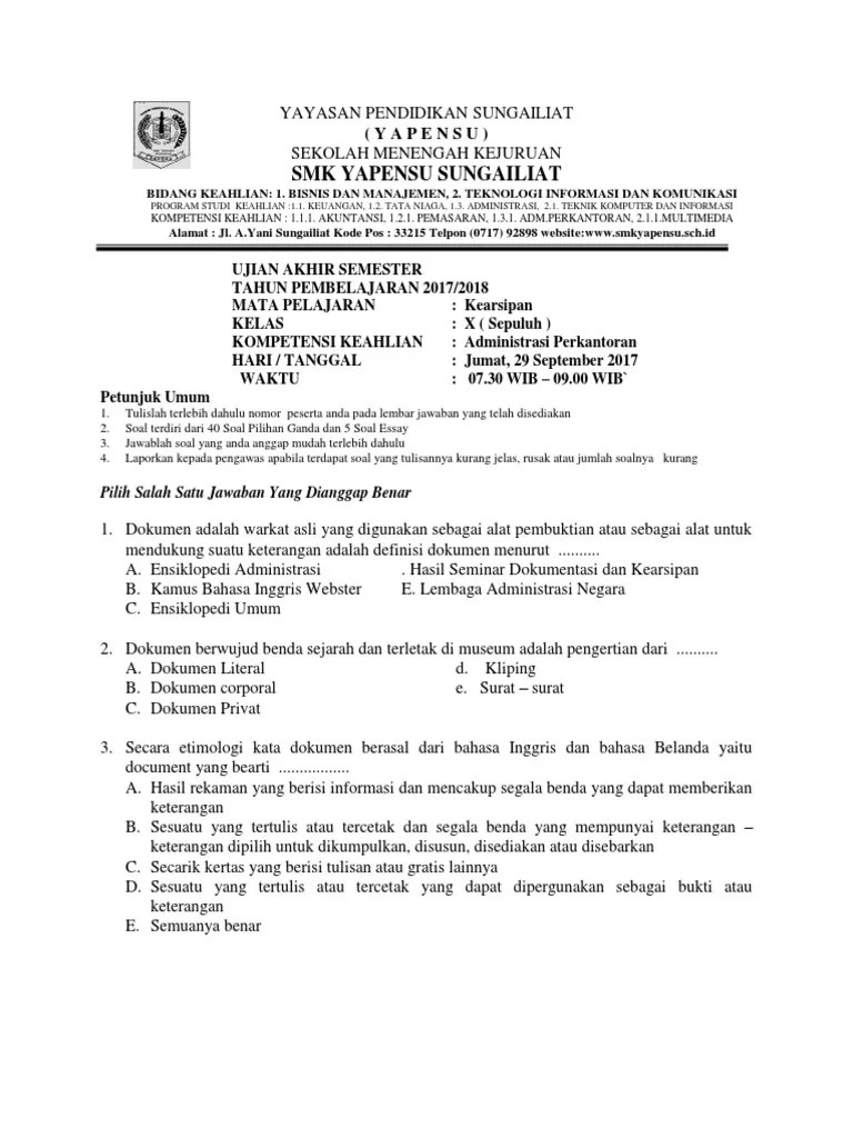 Soal tematik kelas 5 sd tema 6 subtema 1 suhu dan kalor . Soal Kearsipan Pdf