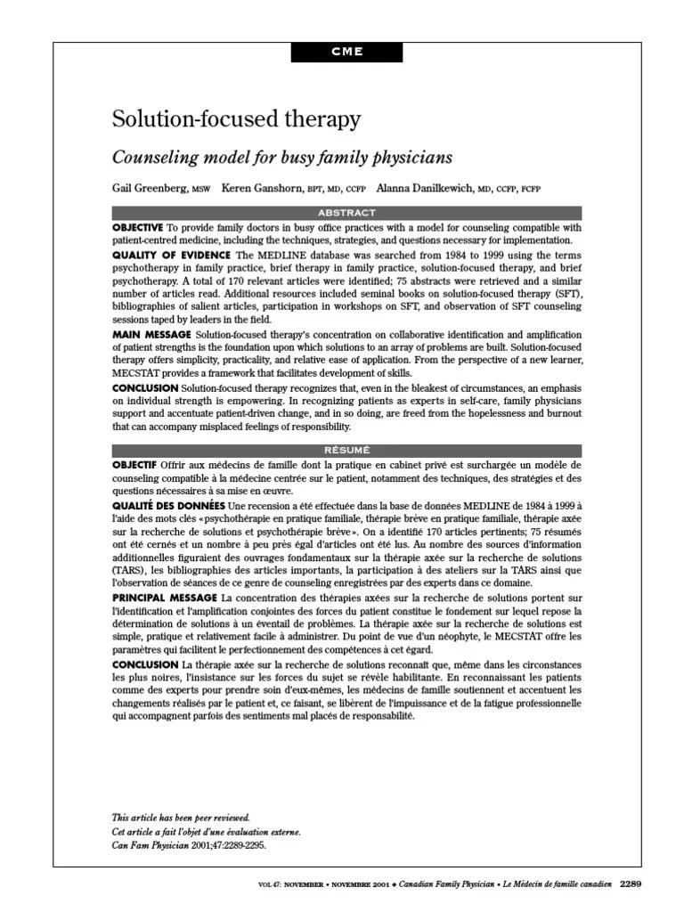 Solution Focused Therapy | PDF | Psychotherapy | Family Medicine