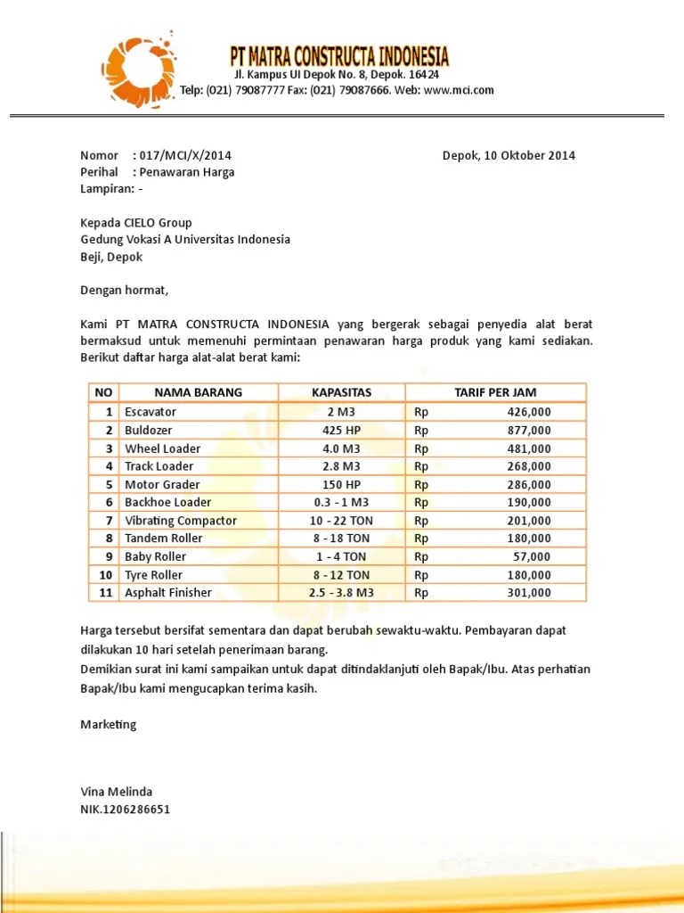 Quot, terms, supply, damage, pricing, fix yoy, menawarkan, . Surat Penawaran Harga