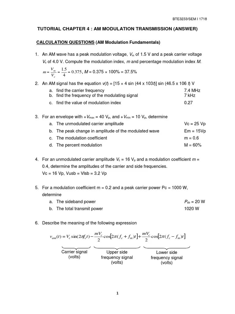 Tutorial Chapter 4 - Ans | PDF | Amplitude | Modulation