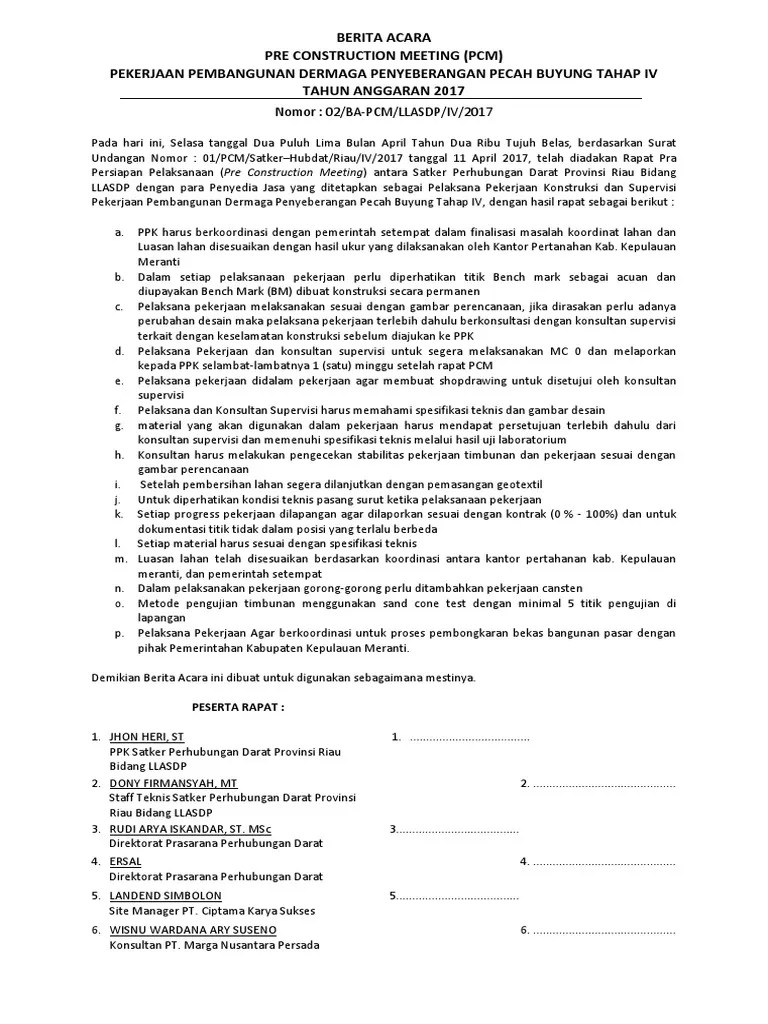 BERITA ACARA PCM Dermaga Pecah Buyung Tahap IV Fix | PDF