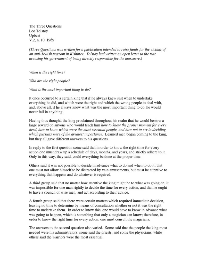 The Three Questions PDF | PDF | Question