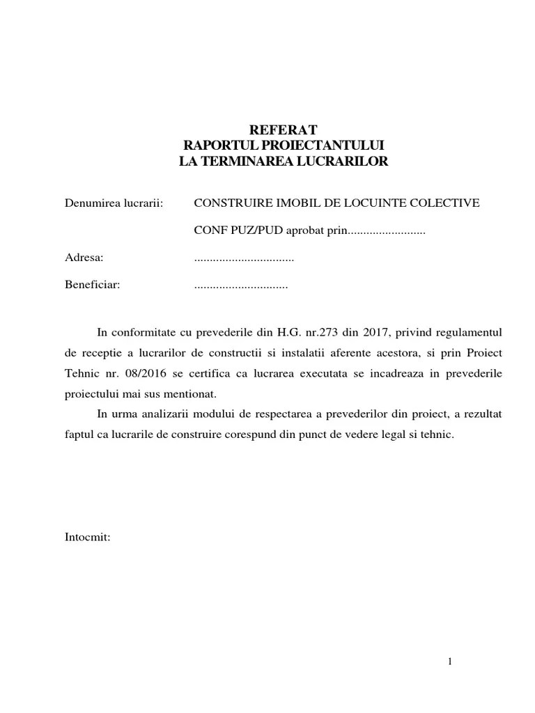 (1), au obligația de ași prezenta punctul de vedere în scris,. Referatul Proiectantului I2 Pdf
