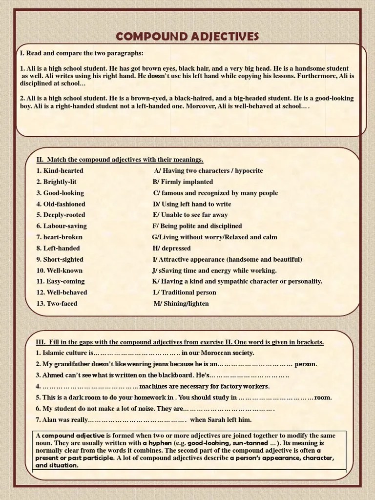 Compound adjectives worksheet