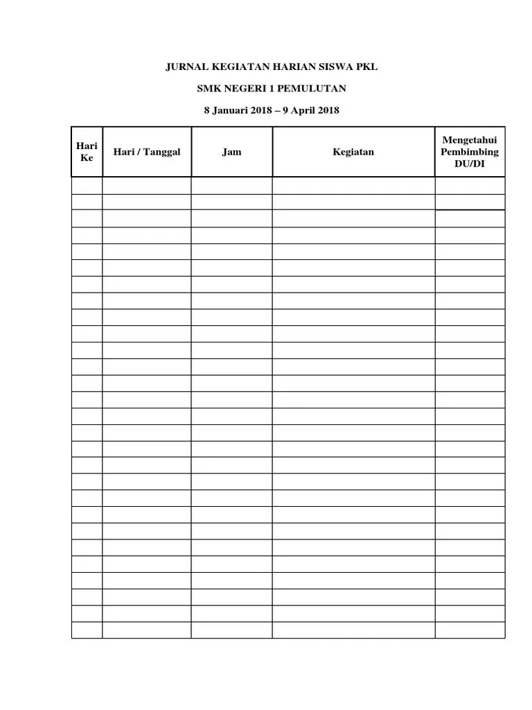 Guru dalam setiap kali memberikan pembelajaran kepada siswa, diharuskan dan wajib memiliki jurnal agenda guru mengajar. Jurnal Kegiatan Harian Siswa Pkl
