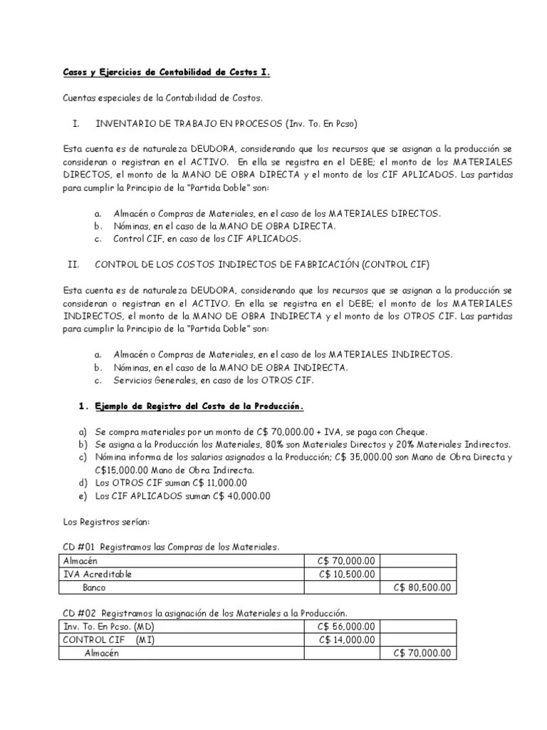 Casos Y Ejercicios De Contabilidad De Costos I | PDF | Contabilidad De ...