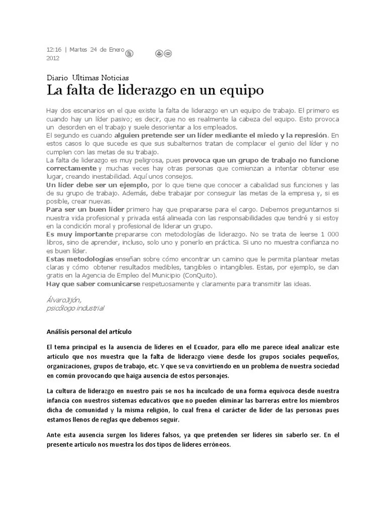 Ausencia De Liderazgo En Ecuador | PDF | Liderazgo | Conceptos Psicologicos