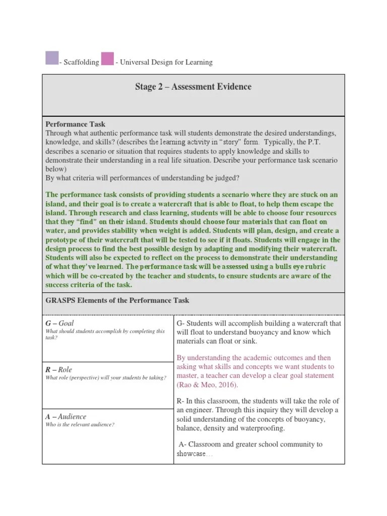 Stage 2-Assessment Evidence | PDF | Rubric (Academic) | Educational Assessment