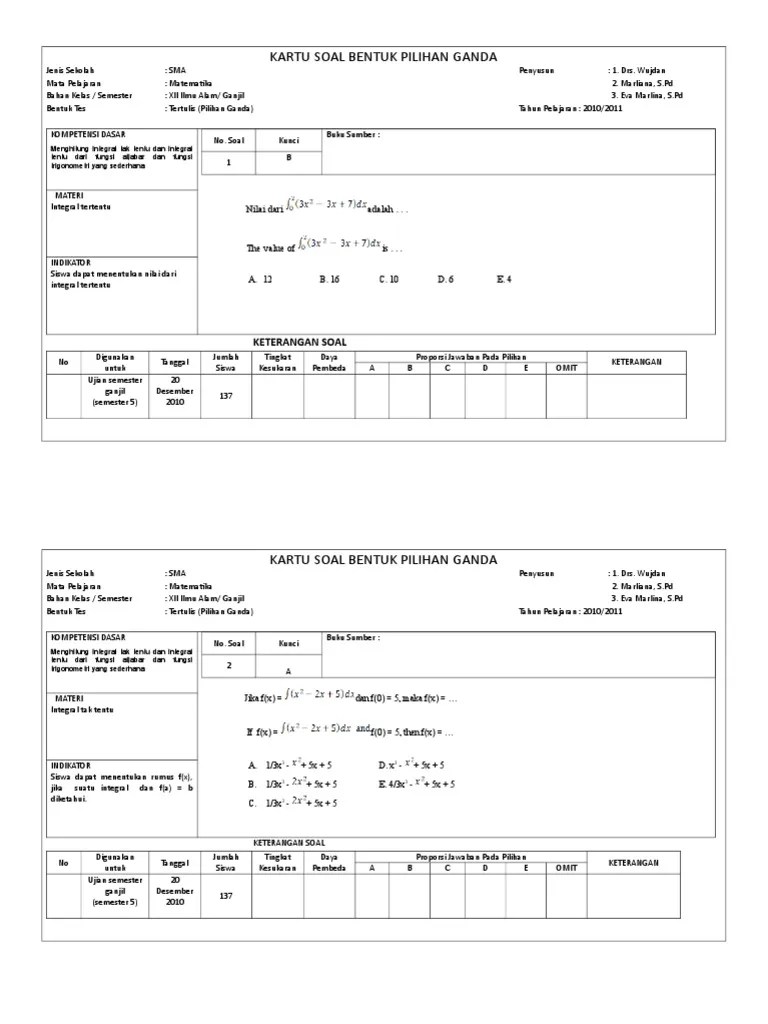 Aug 04, 2015 · kartu soal matematika smp kelas ix 1. Kartu Soal Bentuk Pilihan Ganda Matematika Kelas Xii Semester Ganjil 2