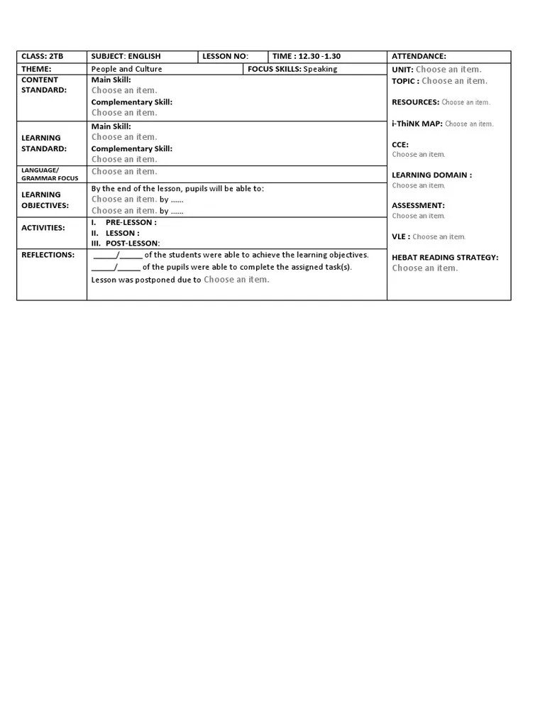 Template Form 2 Lesson Plan | PDF | Lesson Plan | Educational Assessment