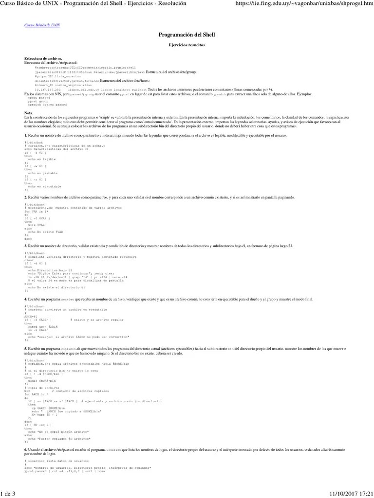 Curso Básico De UNIX - Programación Del Shell - Ejercicios - Resolución ...