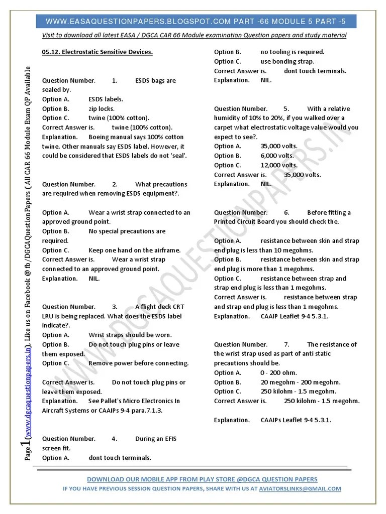 EASA Part-66 Exam Questions Of Module 05 Avionics - Part V | Electrostatic Discharge | Physical ...