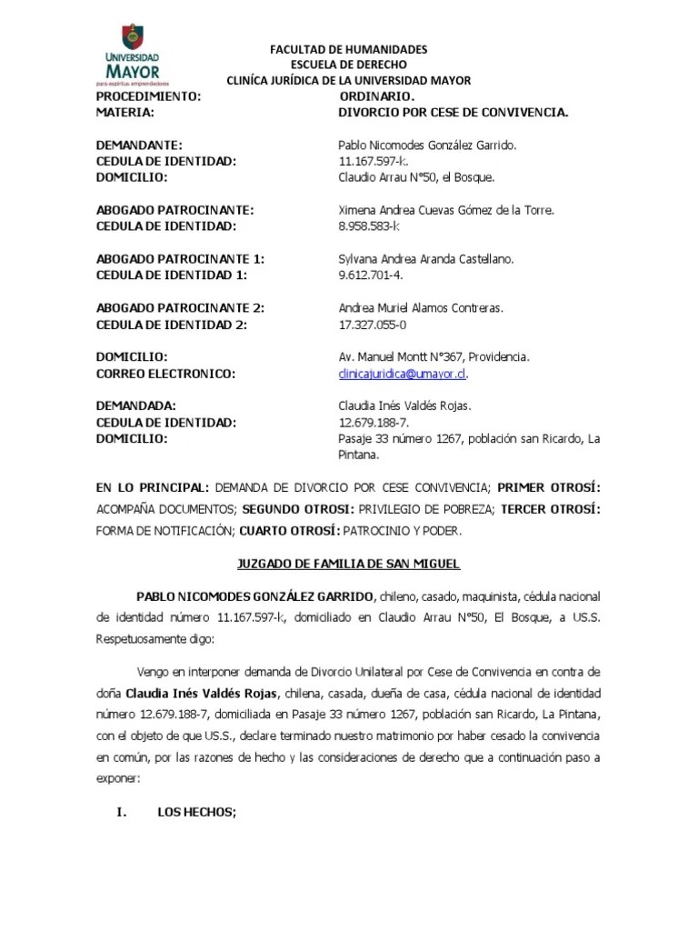 Divorcio Por Cese De Convivencia | PDF | Divorcio | Matrimonio