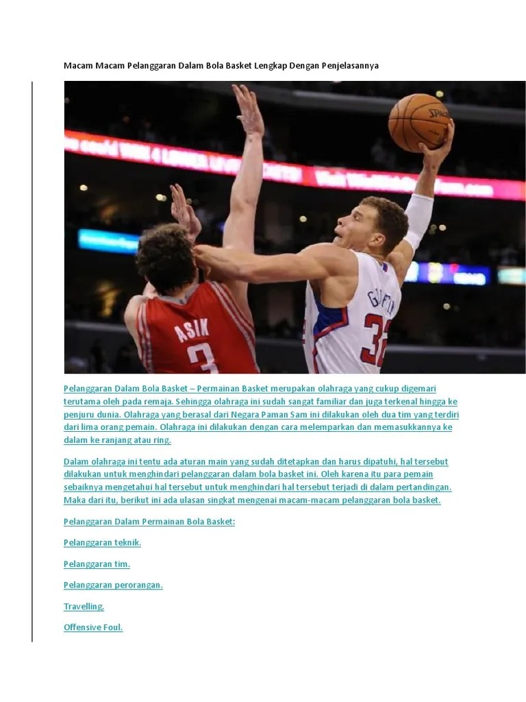 Macam Macam Pelanggaran Dalam Bola Basket Lengkap Dengan Penjelasannya