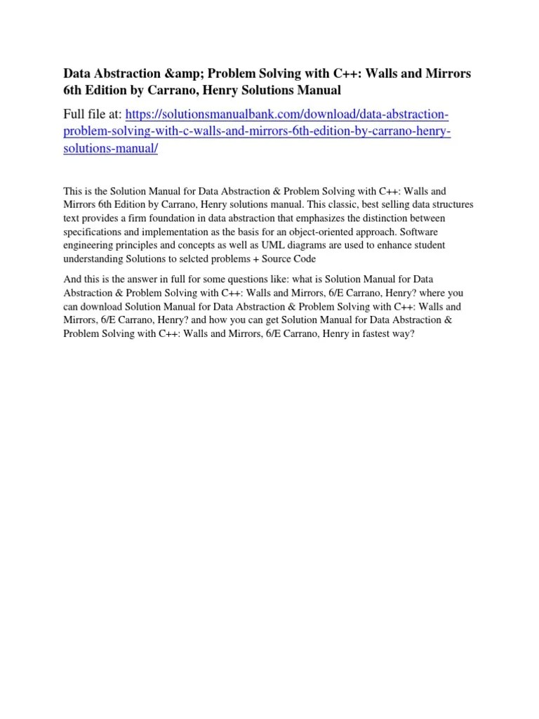 Data Abstraction & Problem Solving With C++: Walls And Mirrors 6th ...
