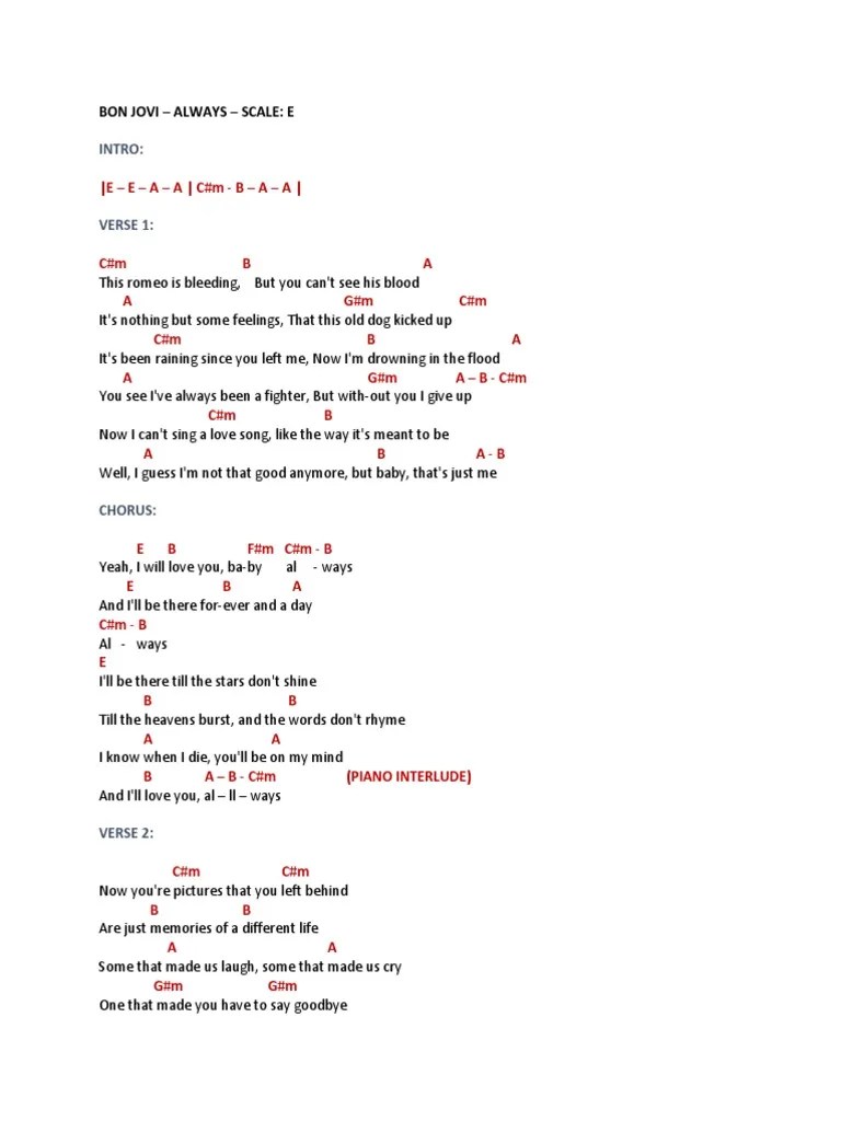 Berikut ini merupakan arti lirik lagu it's my life bon jovi / terjemahan lagu it's my life bon jovi lyrics and indonesian translation. Bon Jovi Always Pdf Song Structure Vocal Music