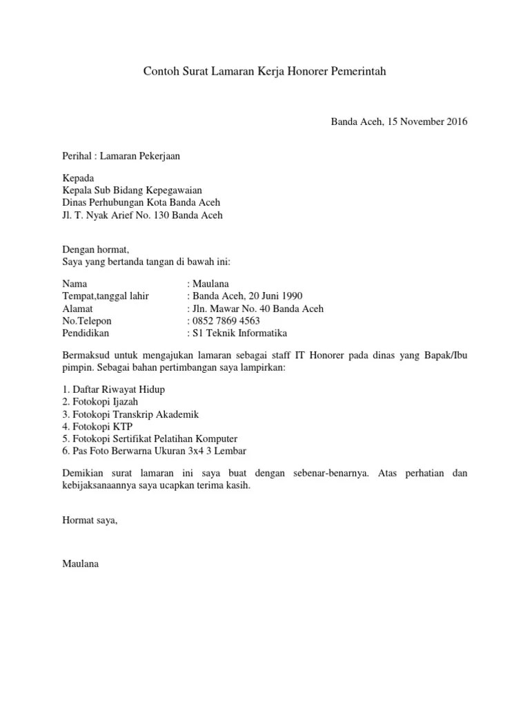 Surat lamaran ditulis tangan dengan tinta hitam pada folio bergaris dan. 25 Contoh Surat Lamaran Honorer Dinas Pertanian Kumpulan Contoh Gambar