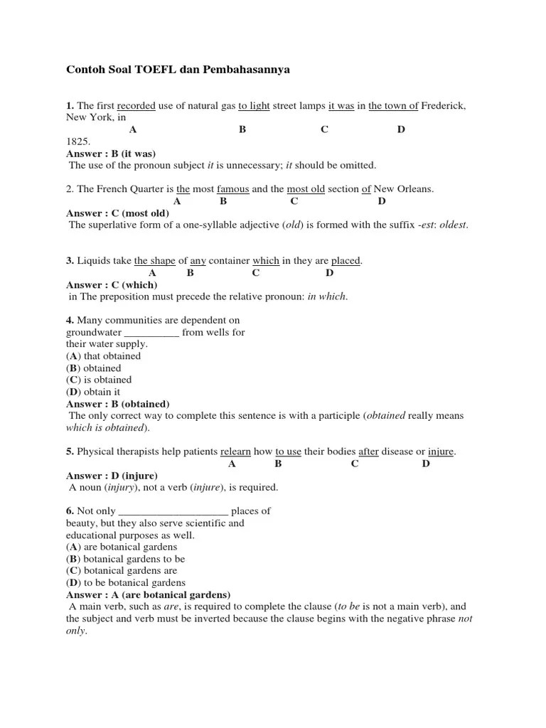 Contoh soal cpns 2019 cara menjawab soal toefl structure dengan. Contoh Soal Toefl Dan Pembahasannya Pdf Adjective Grammatical Number